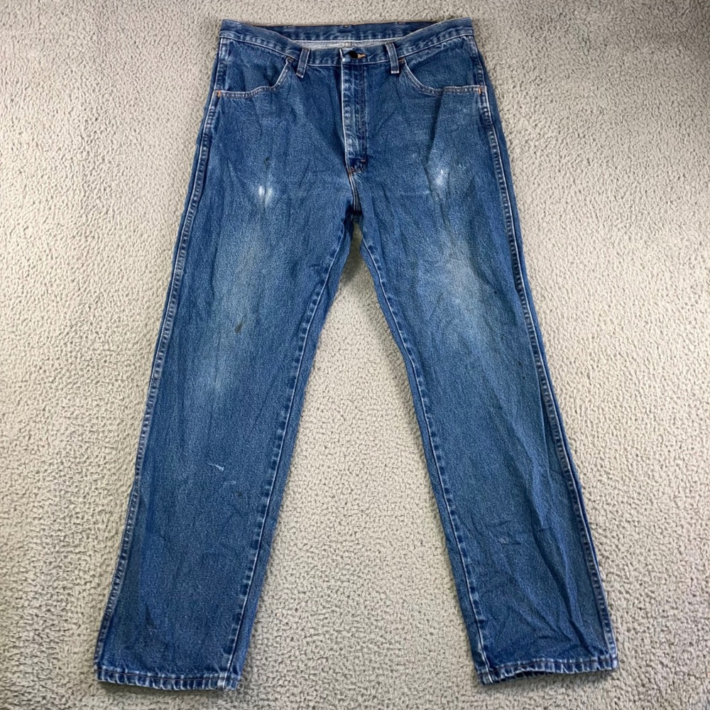Vintage Rustler Jeans Men 36x32 Distressed Straight Leg Rodeo Work Fit 34x30.5‎